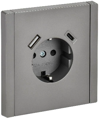 Розетка FORTE&PIANO FP547 16А USB A+C 18Вт с заземл. защ. шторки винт. крепл. сталь IEK FP-R14-16-U22-018-K46