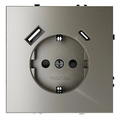 Розетка 1-м СП S70 16А с USB A+С с заземл. защ. шторки механизм шелк Voltum VLS040504