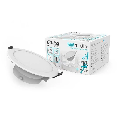 Светильник светодиодный Basic Downlight 5Вт 4000К IP54 400лм 210-240В 90х44 круг бел. GAUSS 9033420205