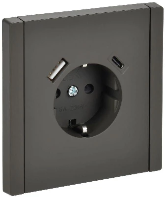 Розетка FORTE&PIANO FP347 16А USB A+C 18Вт с заземл. защ. шторки винт. крепл. сер. IEK FP-R14-16-U22-018-K03