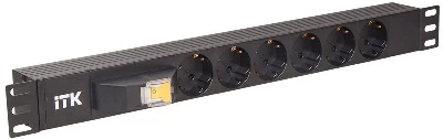 Блок розеток 6 мест PDU (немец. станд.) с автоматом 1U вход С14 без шнура ITK PH21-6D3