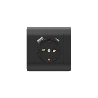 Розетка NEW3-E 16А с заземл. защ. шторки с 2-мя заряд. устройствами USB A+C 5В/2.1А черн. CHINT 431502
