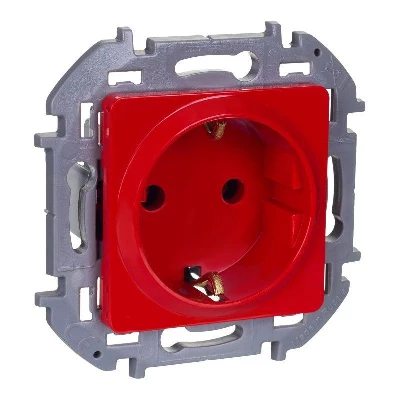 Розетка 1-м СП Inspiria 16А 250В 2P+E защ. шторки красн. IEK 673734