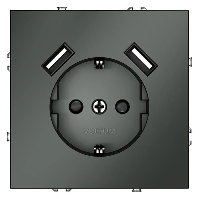 Розетка 1-м СП S70 16А с USB A+A с заземл. защ. шторки механизм титан Voltum VLS040406