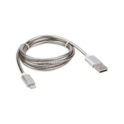 Кабель USB для iPhone 5/6/7 моделей шнур в металлической оплетке серебристый Rexant 18-4247