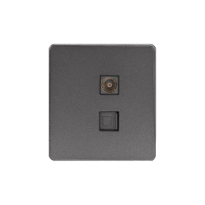 Розетка компьютерная + телевизионная СП ROUND MIELE RJ45 кат6 + TV титан Kranz KR-78-0722-2