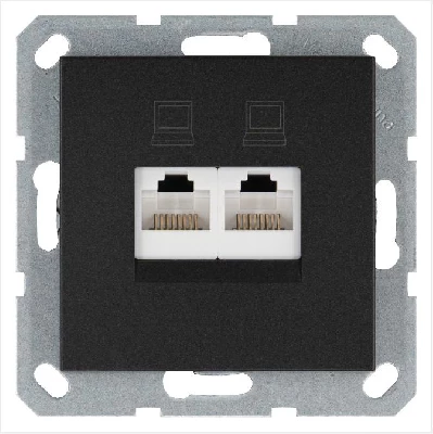 Розетка компьютерная 2-м RJ45 IP20 кат. 5E механизм антрацит Jasmart G6106B