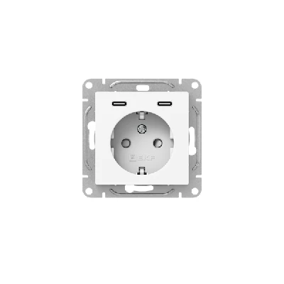 Розетка СП Эпика 16А с 2 USB-C с заземл. защ. шторки механизм бел. EKF UP1-SOW-111-2USBC