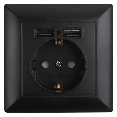 Розетка 1-м СП Solo 4-410-05 P+E Schuko 16А 250В + 2хUSB IP20 с заземл. защ. шторки антрацит Intro Б0053717