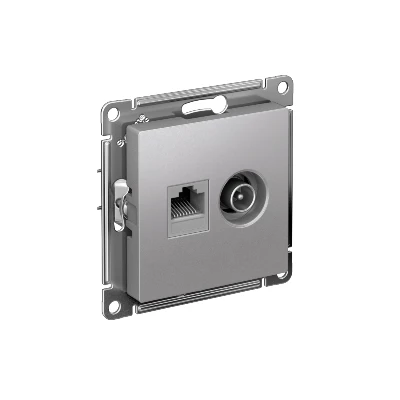 Розетка компьютерная + телевизионная 2-м СП AtlasDesign RJ45 кат.5E + TV механизм алюм. SE ATN000389