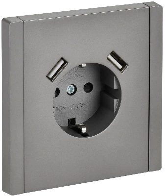 Розетка FORTE&PIANO FP545 16А USB A+A 3.1А с заземл. защ. шторки винт. крепл. сталь IEK FP-R14-16-U21-D31-K46