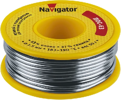 Припой 93 781 NEM-Pos05-63K-1.5-K50 (ПОС-63 катушка 1.5мм 50г) NAVIGATOR 93781