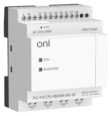 Модуль ЦПУ ПЛК 410 8 DI 4 RO 220В AC с Ethernet портом без экрана ONI PLC-410-CPU-08D04R-0AC-00