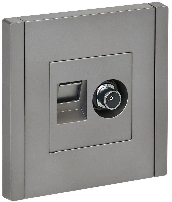 Розетка 2-м TV+RJ45 кат.5E FORTE&PIANO FP536 сталь IEK FP-AK20-1-K46