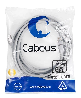 Патч-корд S/FTP кат.6A PC-SSTP-RJ45-Cat.6a-5m-LSZH 2xRJ45/8p8c экранир. LSZH (10G) 5м сер. Cabeus 7905c