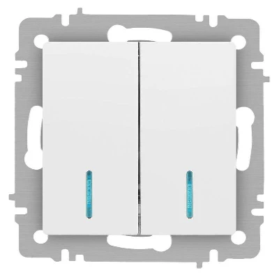 Выключатель 2-кл. СП Accent 6-105-01М 10А IP20 250В с подсветкой AL/CU бел. матов. Intro Б0063507