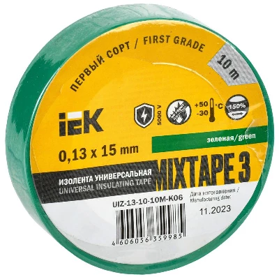 Изолента ПВХ 0.13х15мм (рул.10м) зел. IEK UIZ-13-10-10M-K06