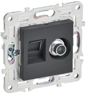Розетка двойная TV+RJ45 кат.5E SKANDY SK-A14T титан IEK SK-AK20-1-K48