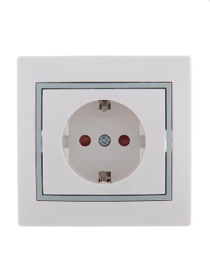 Розетка 1-м СП Mira 16А IP20 с заземл. защ. шторки с сер. вставкой керамика бел. LEZARD 701-0215-124