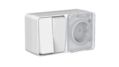 Блок ОП AtlasDesign PROFI IP54 (розетка 1-м 16А заземл. защ. шторки + 2-кл. выключатель 10А) сер. SE ATN543074