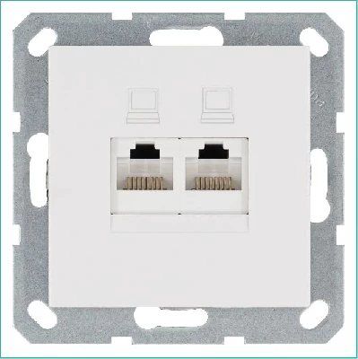 Розетка компьютерная 2-м RJ45 IP20 кат. 6 механизм бел. глянцевый Jasmart G6108W