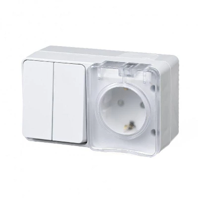 Блок ОП AtlasDesign PROFI IP54 (розетка 1-м 16А заземл. защ. шторки + 2-кл. выключатель 10А) бел. SE ATN540174