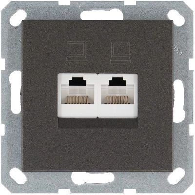 Розетка компьютерная 2-м RJ45 IP20 кат. 5E механизм мокко Jasmart G6106Z