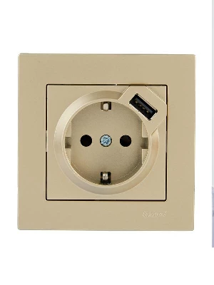 Розетка с заземл. + USB разъем VESNA зол. LEZARD 742-3688-181