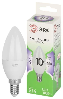 Лампа светодиодная GREEN LINE B35-10W-865-E14 GL 10Вт свеча 6500К свет холод. E14 Эра Б0067095