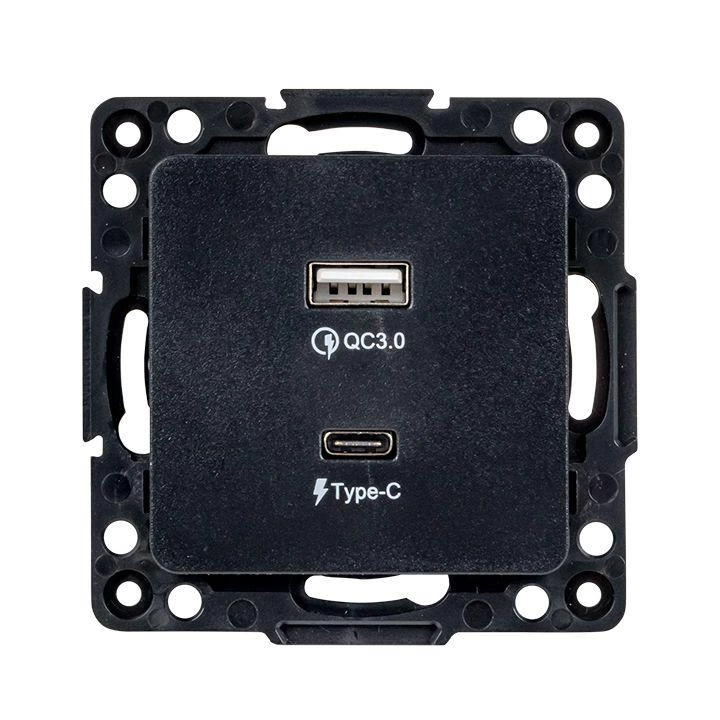 Розетка USB 2-м Стокгольм тип A+C механизм черн. PROxima EKF EZR-2USB-type-C 1