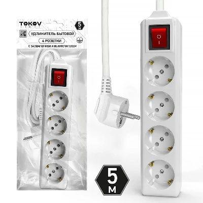 Удлинитель 4х5м с заземл. с выкл. 10А 3х1.5 TOKOV ELECTRIC TKL-C01-BU4-5-1.5-ZV