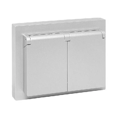 Розетка 2-м СП Эпика 16А IP44 с заземл. защ. шторки с рамкой с крышками механизм алюм. EKF UP1-SOA-211-44