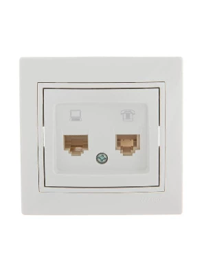 Розетка компьютерная + телефонная 2-м СП Mira RJ45 + RJ11 бел./бел. LEZARD 701-0202-143