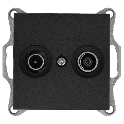 Розетка телевизионная проходная TV + FM 2-м Ф9.5мм механизм антрацит Jasmart G6205B