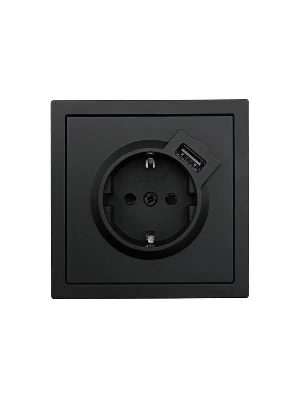 Розетка 1-м СП ZIMA IP20 + USB с заземл. механизм черн. бархат LEZARD 704-4288-181