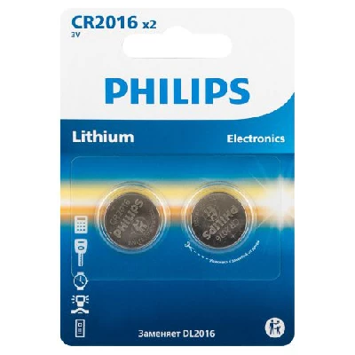 Элемент питания литиевый CR2016 (блист.2шт) CR2016P2/51 Philips Б0064674