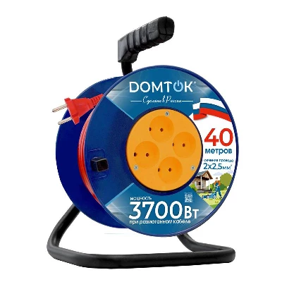 Удлинитель на катушке 4х40м без заземл. 16А IP20 3.7кВт ПВС 2х2.5 DOMTOK 2509