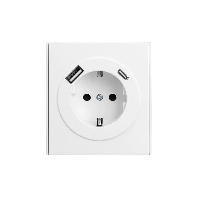 Розетка 1-м СП STRONG MIELE 16А с заземл. защ. шторки с USB A+C быстрой зарядки 5В/3А жемчуж. Kranz KR-78-0704-4