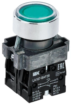 Кнопка LA167-BAF35 d22мм 1НО+1НЗ зел. IEK BBT20-BAF35-3-22-67-K06