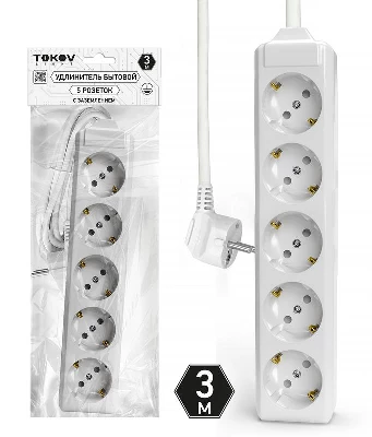 Удлинитель 5х3м с заземл. 10А 3х1.5 TOKOV ELECTRIC TKL-C01-BU5-3-1.5-Z
