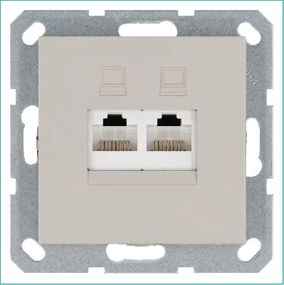 Розетка компьютерная 2-м RJ45 IP20 кат. 6 механизм тауп Jasmart G6108T