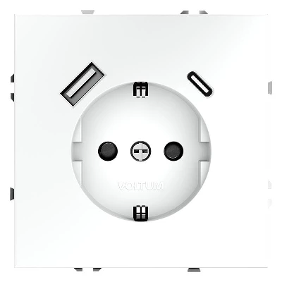 Розетка 1-м СП S70 16А с USB A+С с заземл. защ. шторки механизм бел. матов. Voltum VLS040502
