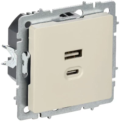 Розетка СП BRITE USB A+C 45Вт высокоск. заряд. РЮ11-2-БрКр беж. IEK BR-U22-045-K10