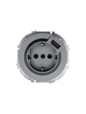 Розетка 1-м СП OSEN с заземл. + USB разъем механизм сер. матов. LEZARD 743-7488-181