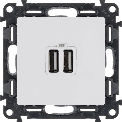 Розетка USB 2-м Valena Life 240В/5В 2400мА с лицев. панелью механизм бел. Leg 753412
