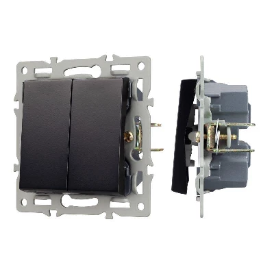 Механизм выключателя двухклавишный проходной SWT-MKP2-PL-BK (250В 16А) Arlight 043728