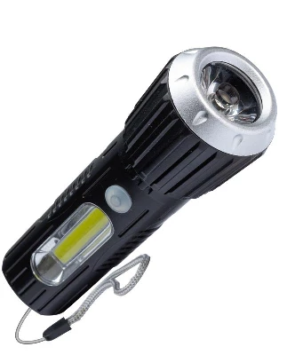 Фонарь аккумуляторный ручной LED 1Вт + COB 2Вт коллим линза аккум. Li-ion 18650 1А.ч USB-шнур ABS-пластик КОСМОС KOS114Lit