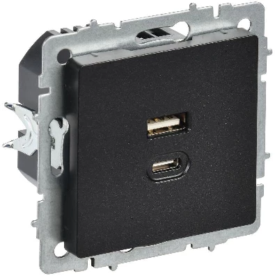 Розетка СП BRITE USB A+C 45Вт высокоск. заряд. РЮ11-2-БрЧ черн. IEK BR-U22-045-K02