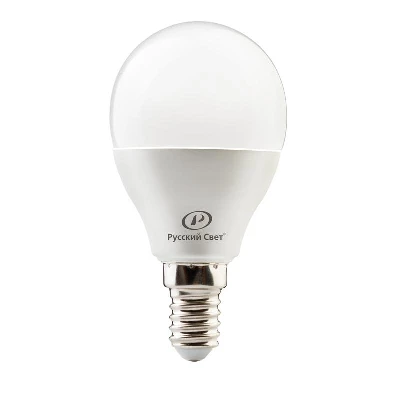 Лампа светодиодная RS LED G45 E14 6W 220-240V 6Вт шар матовая 2700К тепл. бел. E14 600лм 220-240В Ra90 Русский Свет 15010445050