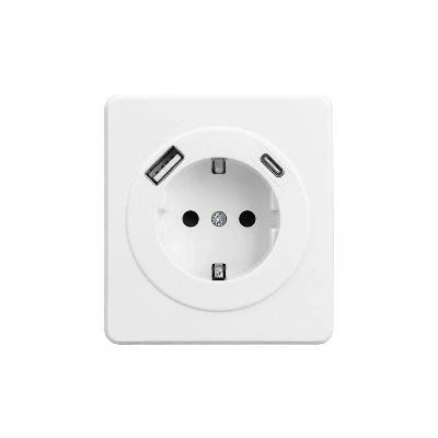 Розетка 1-м СП ROUND MIELE 16А с заземл. защ. шторки с USB A+C быстрой зарядки 5В/3А перламутр Kranz KR-78-0704-1